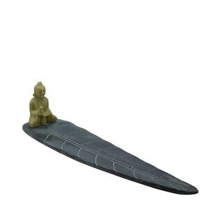 Hand Carved Buddha Incense Stick Holder Leaf Design Resin Stone Made In India